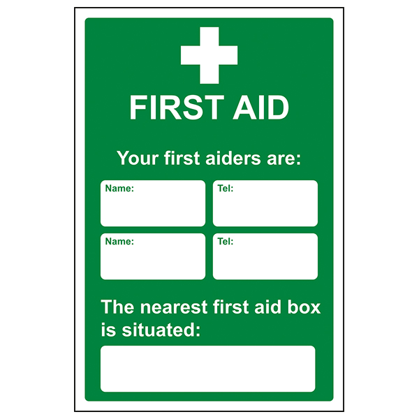 Cartello In Plastica Vsafety 'First Aiders Nearest' - 300x400 Mm, Indicatore Cassetta Di Pronto Soccorso, EN ISO 7010