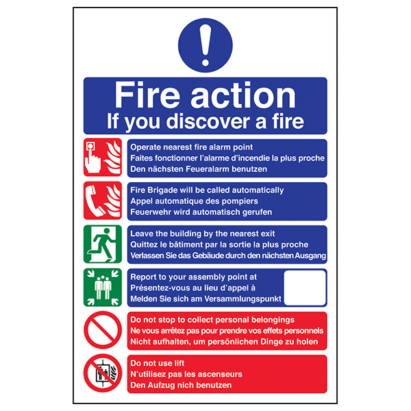 Multilingual Fire Action - If You Discover A Fire - No Lifts ...