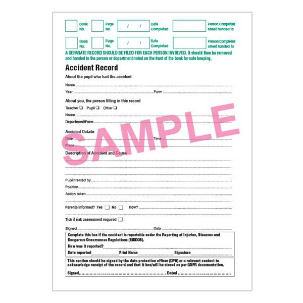 GDPR Compliant Pupil Accident Book Eureka4Schools
