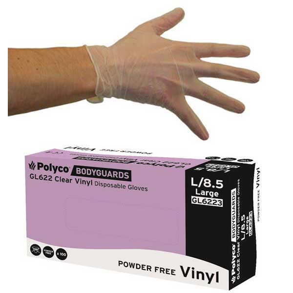 Bodyguards Clear Powder Free Vinyl Gloves - Case of 20 Bodyguards Clear Powder Free Vinyl Gloves - Case of 20