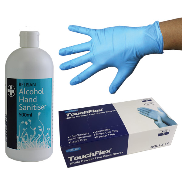 Relisan 500ml Alcohol Hand Sanitiser and Nitrile Gloves Kit Relisan 500ml Alcohol Hand Sanitiser and Nitrile Gloves Kit