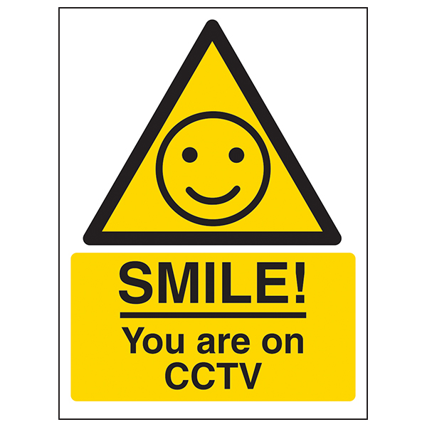 Cartello Autoadesivo V Safety - Smile You Are On CCTV, 100x150 Mm, Giallo E Nero, Vinile