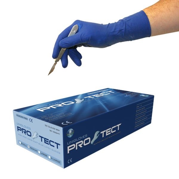 ProTect Long Cuff Blue Latex Gloves Blue Latex Gloves JustGloves