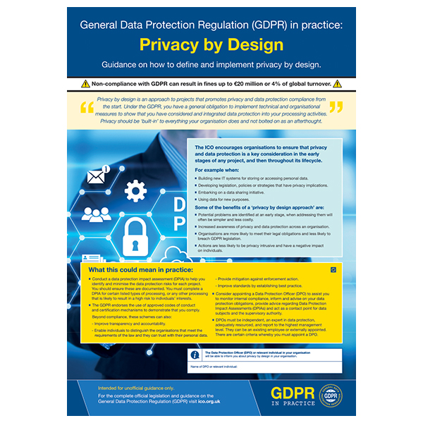 GDPR In Practice - Privacy By Design | Safety Posters | First Aid Posters | Notices & Wallcharts GDPR In Practice - Privacy By Design | Safety Posters | First Aid Posters | Notices & Wallcharts