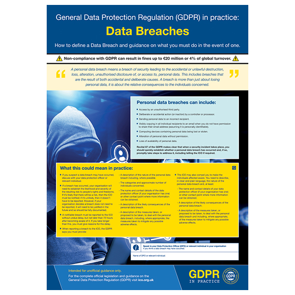 GDPR In Practice - Data Breaches | Safety Posters | First Aid Posters | Notices & Wallcharts GDPR In Practice - Data Breaches | Safety Posters | First Aid Posters | Notices & Wallcharts